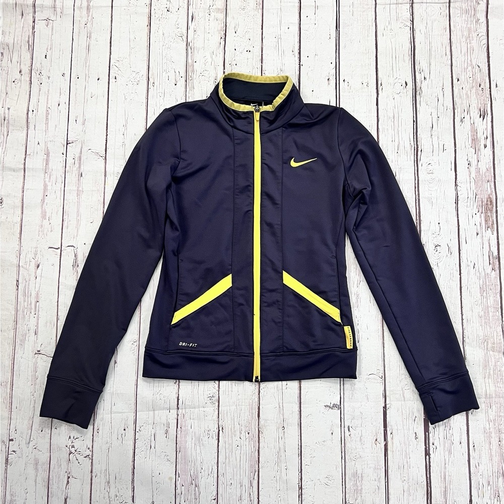 Girls Youth Gold & Blue Nike Long Sleeve Athletic Jackets Dri Fit Size Medium
